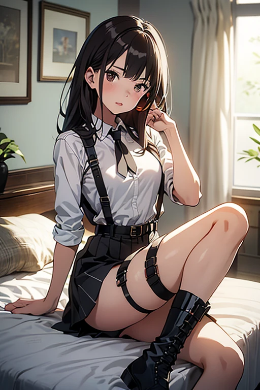 (( (masterpiece)，（Highly detailed CG Unity 8k wallpaper）, highest quality，cinematic lighting，Photoreal, detailed background，beautiful and detailed eyes，（very elegant and beautiful），（beautiful and detailed eyes description），Super detailed，masterpiece，High resolution)), (perfect anatomy:1.2), Curvaceous, ((constricted waist, big breasts, tight ass)), ((long wavy black hair:1.5)), sexy eyes, (black underwear:1.5), (male&#39;S size white Y shirt:1.5)
