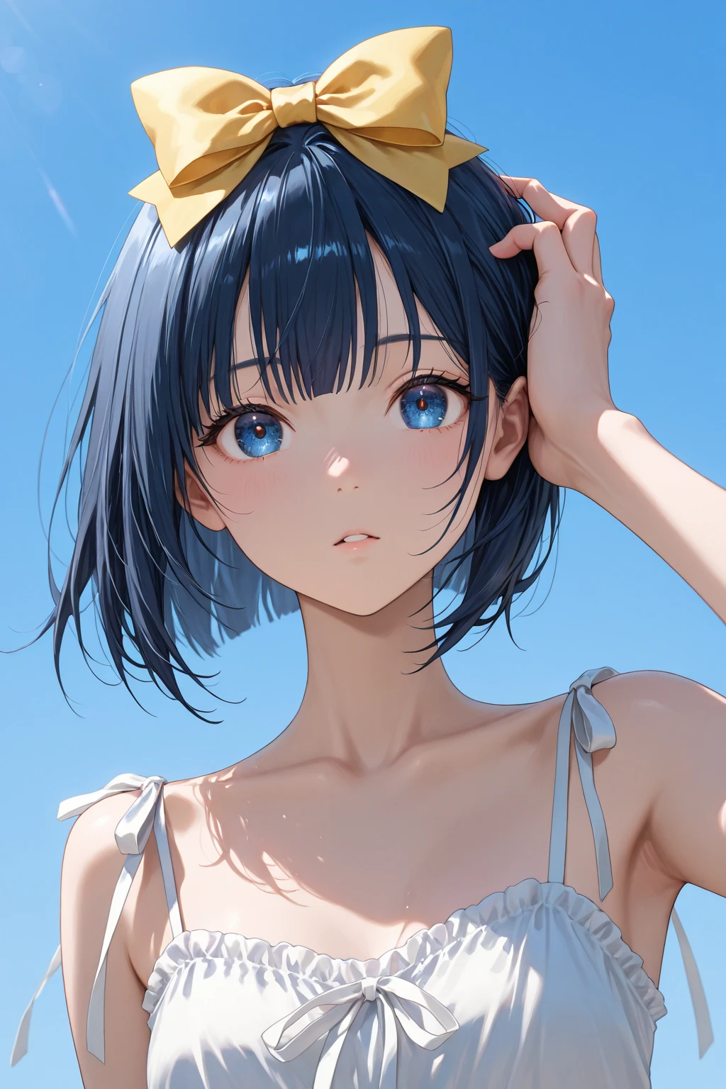 score_9, score_8_up, score_7_up,source_anime, fullbody, high res image,masterpiece,best quality,boy,cute face,clear skin,simple background,black hair,medium hair, bob cut, blue eyes, bikini