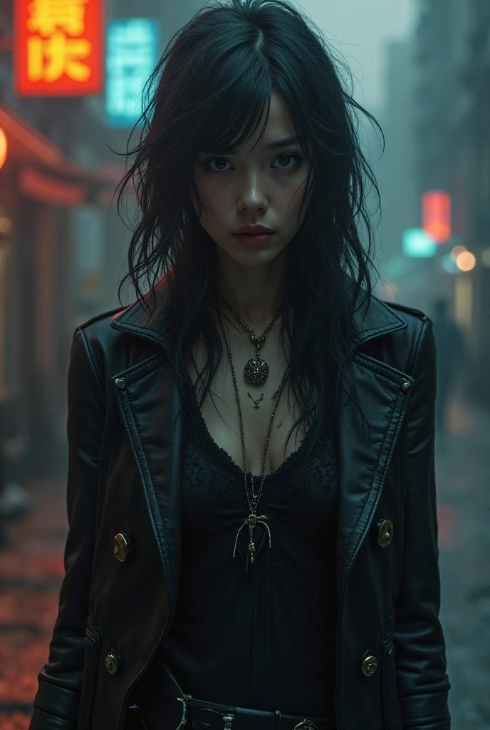 HARLEY WHO , Masterpiece, (flower explosion:1), looking at the viewer, color neon, (1 girl), ink strokes, ((Crouching warrior)), bokeh, no dead people, soft lighting, john singer sarget, k, black leather jacket, Detailed photo, fantasy art, (intricate), Industrial mechanic Real world, considered, sunny, (sharp focus), tree, ((neon lights)), building, the most beautiful landscape photo ever seen, tilted hip, (ultra realistic