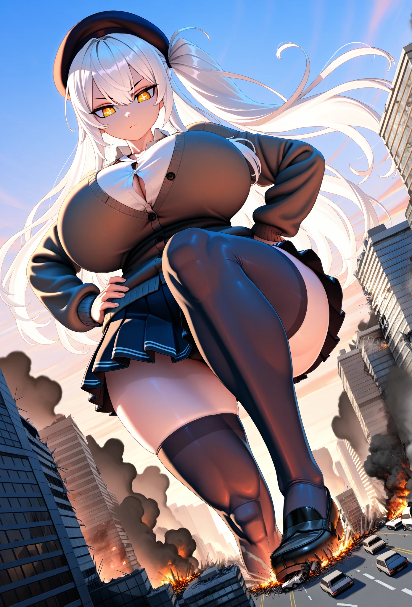 Giantess, huge giantess, giga giantess, black lingerie, city, crushing city, butt, butt crush, giantess on city, siting on city, destruction, giantess crushing city, destroyed