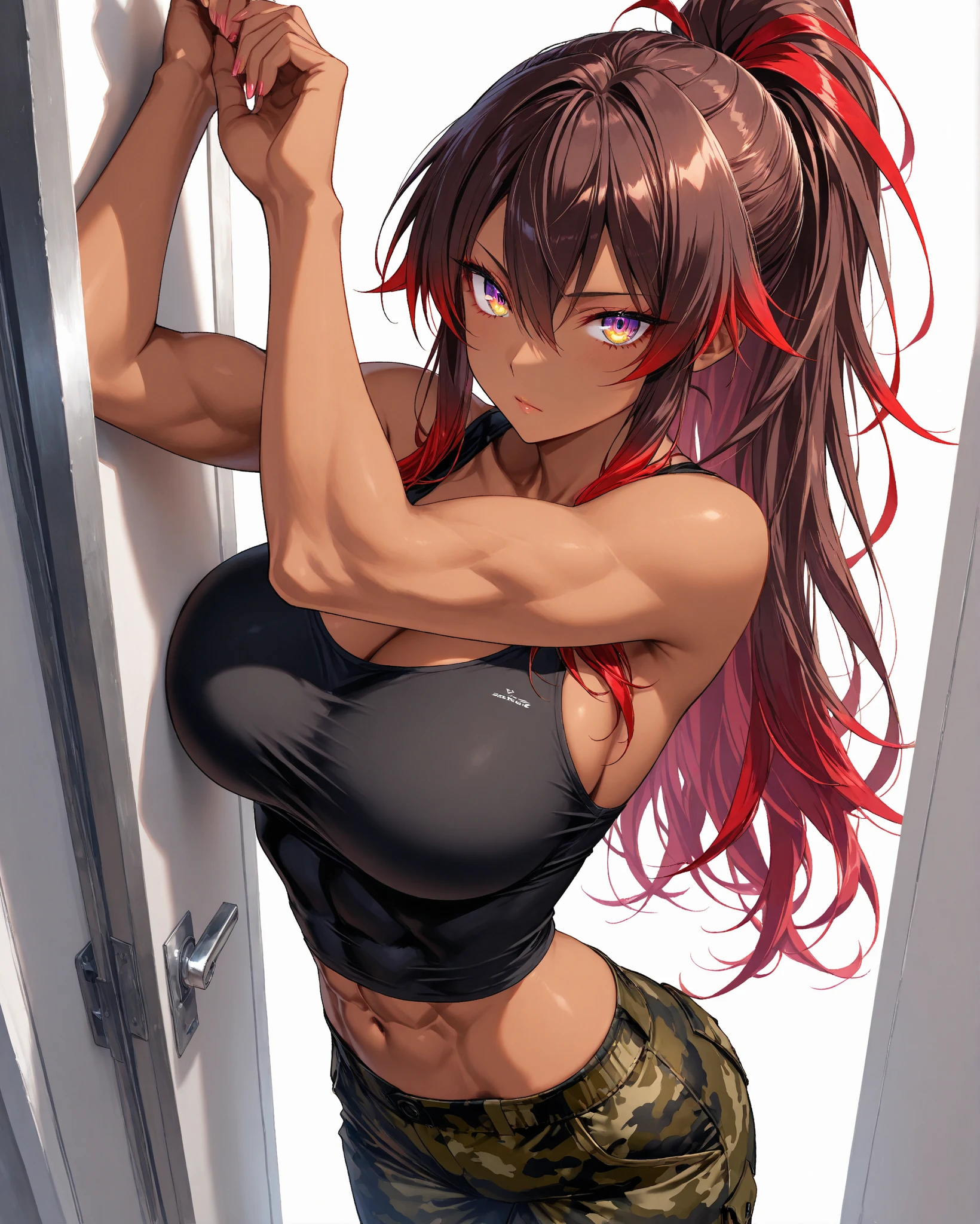 (((1 girl))), medium large, a beautiful and cute lady, standing, (((in the motel room))), (muscular ass), (thin waist), {{{naked character}} }, (very horny), full body photo, (((Ichika Amasawa))) , white skin, red ribbons in her hair, (((bright yellow eyes))), good anatomy, perfect hands, (beautiful feathers and perfect and muscular), thin waist, muscular abdomen, wearing black high-heeled shoes, (holding her breasts), wanting to have sex, holding her pussy, rubbing her pussy on the camera, being very naughty, (((legs open))) , (Magenta hair color), Straight hair, (((twintails hair))), (golden yellow eyes), anime, minimalism, anime style, ray tracing, Cinematic lighting, shine, JPEG artifacts, bright light, rays divine, backlight, symmetry, panorama, Sony FE, hard drive, art -Prime, accurate, anatomically correct, Super Detail, best quality, hard drive, High, 16k