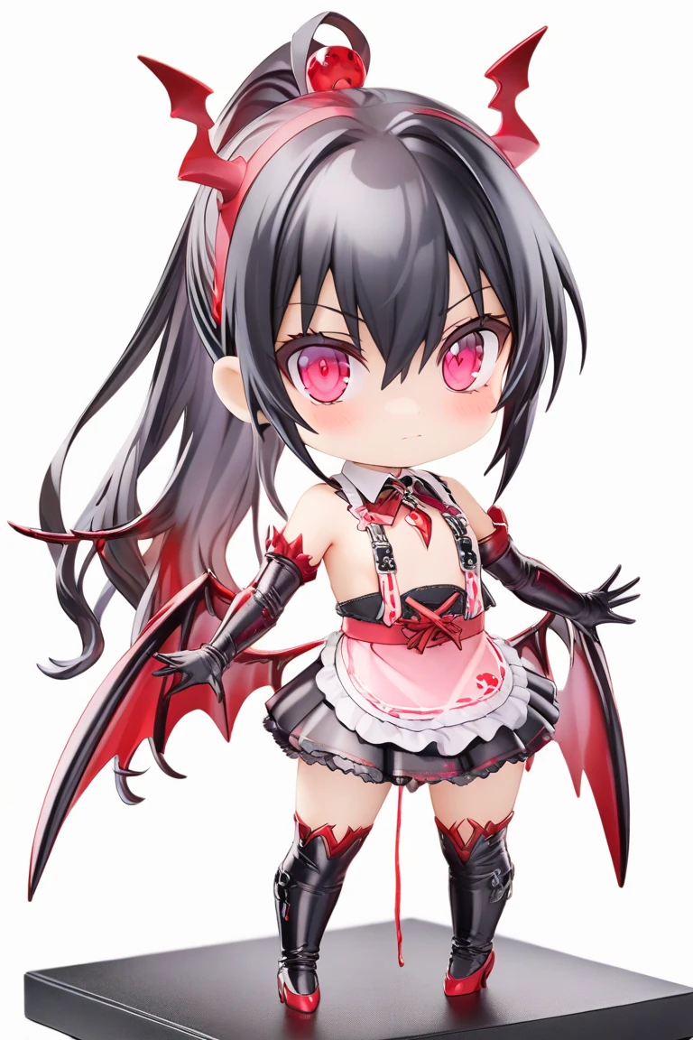 Rory Mercury, Rory Mercury, Black Hair, Blunt bangs, Hime cut, hair ornaments, Red lipstick, Long Hair, Cute face, compensate, (Small box:1.2), (Red eyes:1.5), break Gothic underwear, Perfect body (Small breasts:1.3), break in full growth, Red Shoes, break Black Stockings, Black Gloves break, Black thighs, Garter Straps, gloves, Gothic, Hair Ribbon, Gothicファッション, puffy Short sleeve, Puffy sleeves, Short sleeve, tights, tights, looks at the viewer, break (masterpiece:1.2), Highest quality, High resolution, unity 8k wallpaper, (Illustration:0.8), (Beautiful details in the eyes:1.6), Highly detailed face, Perfect lighting, Highly detailed CGI, (Perfect Arms, Perfect Anatomy), (white background:2), I have nothing in my hands, (1girl:2), whole body, Confused eyes, nsfw