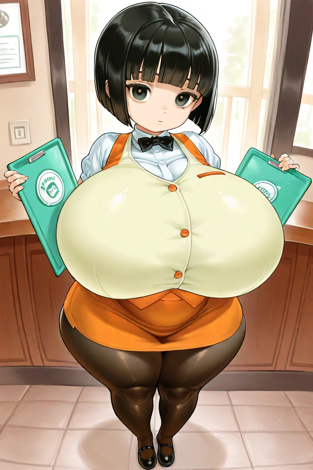 uraraka ochako,1girl,solo,Females in heat,blush,gigantic huge breasts,condom box in right hand,looking at viewer,standing up,night,in room