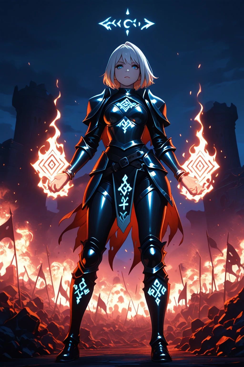 masterpiece, best_quality, solo, sheik, the legend of zelda, nintendo, red eyes, androgynous, braid, scarf, bodysuit, burning village, night
