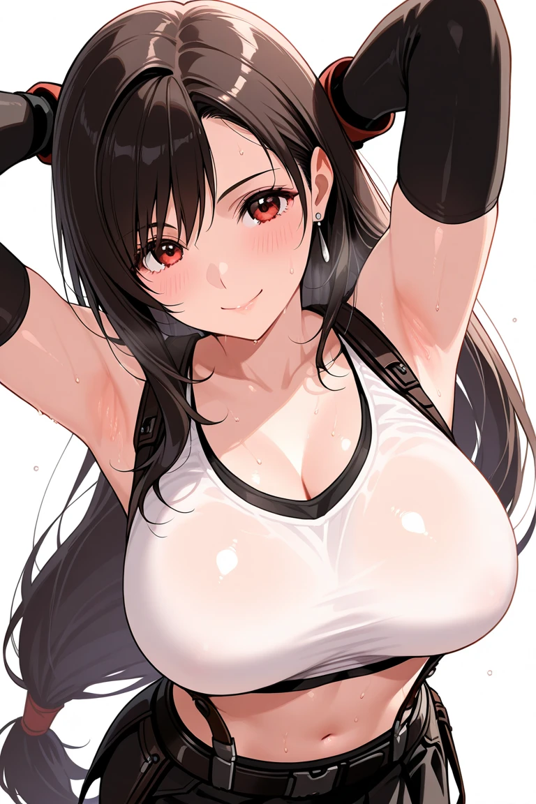 (One girl, 1penis), highest quality, Super detailed, masterpiece, Ultra-high resolution, 8k, Ridiculous, Cowboy Shooting, Focus on the girl, Embarrassing, blush, Lovely, Close one eye, With tears in her eyes and her mouth open, What saliva leaves behind, (Tifa Lockhart:1.1), medium breasts, inverted nipples, spread nipples, (tit fuck)
