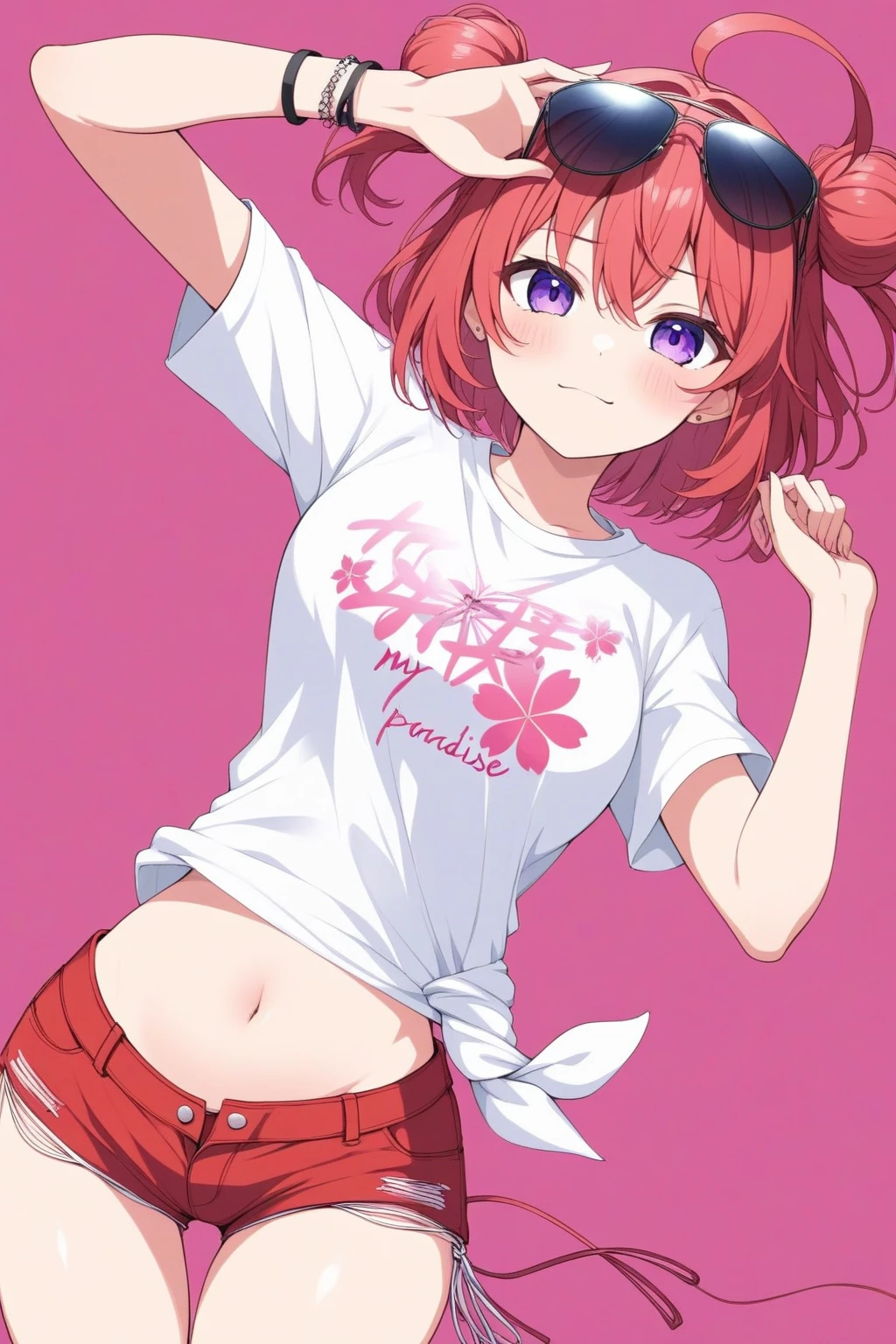 (1 year old girl) red hair, exposed  print panties low rise panties, tight panties, panties pushed to the side flat chest, toddler lifting skirt, school