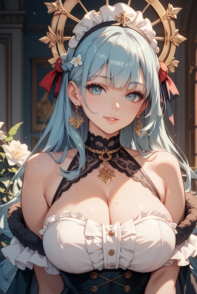 absurd, 8K,a highres, Ultra-detailliert, beautiful, Meisterwerk, best quality, very pretty woman, sexy (Orangefarbene Dessous), detailliertes Frauengesicht, Sehr attraktiv, (very huge breasts:1.4), langes, glattes Haar, White hair, ( green-yellow eyes:1.4), shinny skin