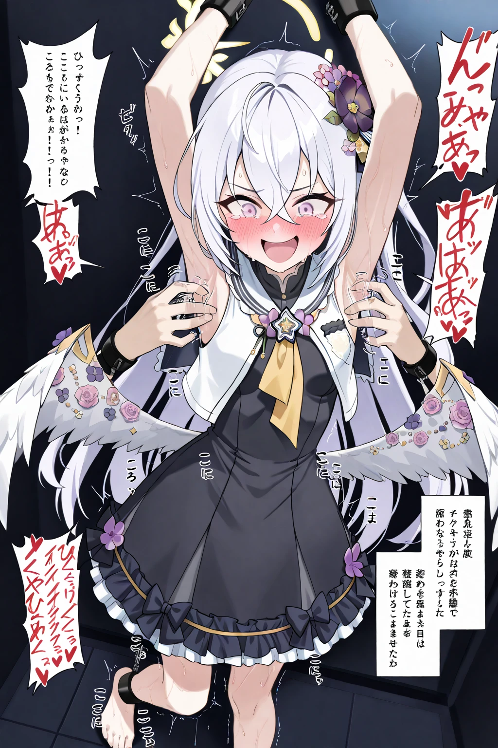 NSFW,masterpiece,Highest quality,High resolution,Super detailed,Shiro \(no game No life\),Young Girl,Long Hair,Multicolored Hair,Hair between the eyes,Gradient Hair,Yellow Eyes,Flat Chest,Micro Mini Skirt,((Oho face)),Embarrassed,blush,Leg spread,excited,Estrus,orgasm,Trembling,(Climax),(Squirting),(Ahegao),Roll your eyes、squint,Middle-aged men,(Having sex),From the side,Downtown at night,alley,text