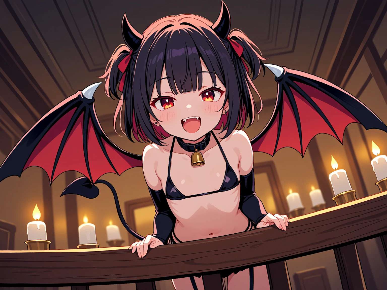 28 years old,Succubus,Tight waist,A beautiful woman,Goat horns on the sides of the head,bat wings on the back,,A gentle smile