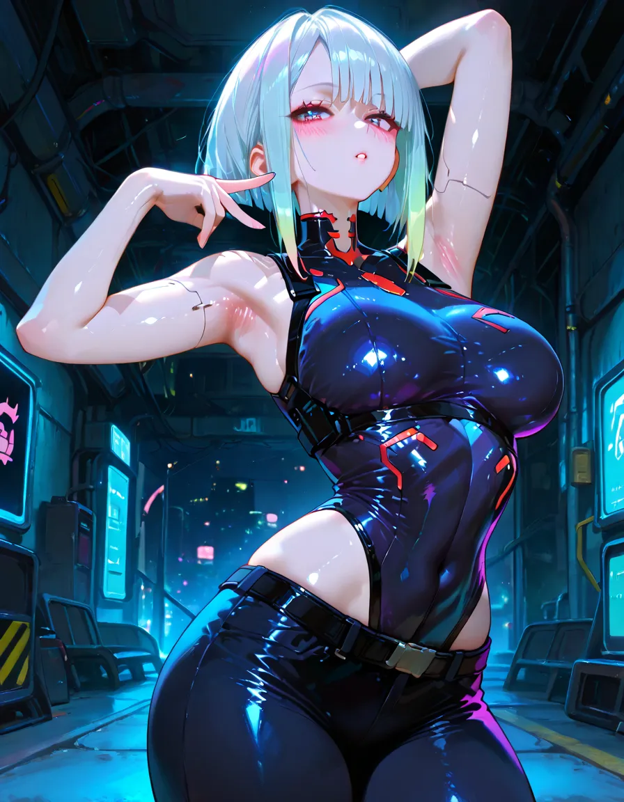 1 girl,Browsing Caution,Artoria Pendragon ,(destiny\), clavicle, Glowing red eyes,Absurd, Hollow Eyes,Hollow Eyes,  Huge breasts,Emotional erasure, Expressionless,(((Black latex tight bodysuit))),((avert your eyes)) , 背面shape, ((Squat,Spread your legs, Place your arms behind your head,Underbutt)), (Highest quality、4K、8k、High resolution、Must have:1.2)、Very detailed、(reality、reality的、reality的:1.37)、Ticker、Hyper HD、Studio Lighting、Ultra High Definition Paint、Sharp focus、Physically Based Rendering、Extremely detailed、Professional specifications、Vibrancy and color、Blurred、Sports portrait、landscape、Horror Style、Anime Big 、sf、photograph、Concept Artist、Five Fingers, Perfect body,  {{{masterpiece}}}, {{{Highest quality}}}, {{Very detailed}}, {shape}, {{Very delicate and beautiful}},Promoting cost performance、All Roles、Canon 5D MK4でphotograph、photograph, 