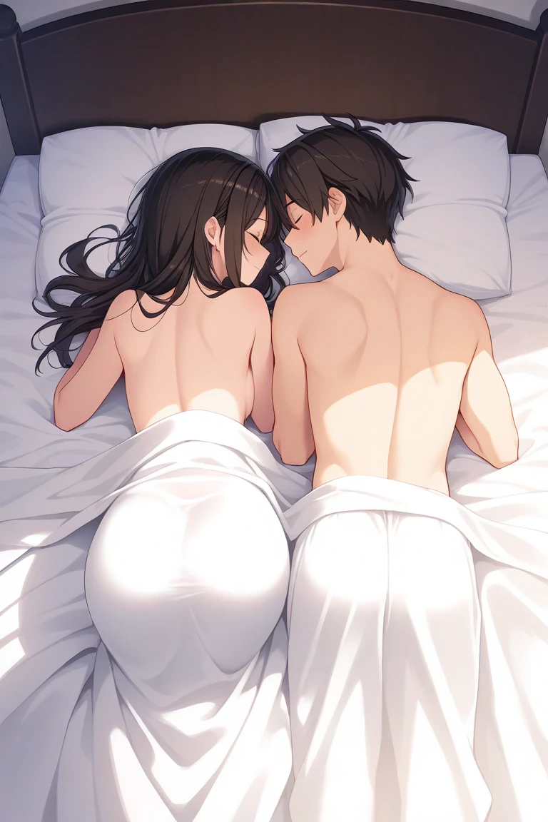 Anime girl naked in bed while a guy fucks her