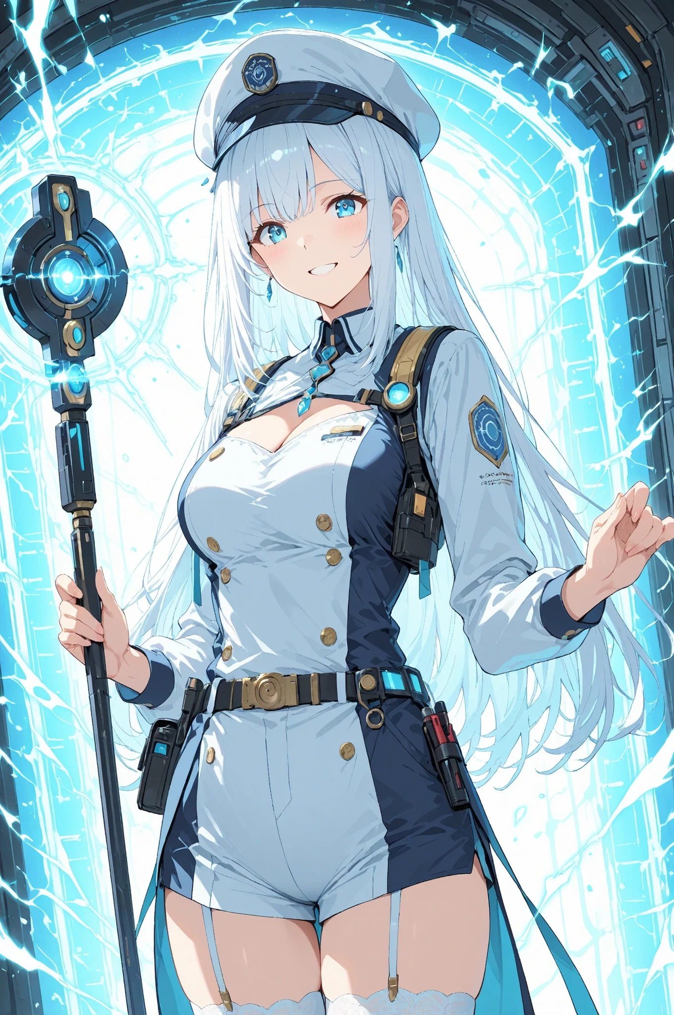 lost_pen_cap_dimensional_retrieval_agent_scene:
  base: masterpiece, anime artwork, score_9_up, 1girl, 20yo Japanese woman, from an angle, upper body shot, detailed flat anime style
  BREAK
  hair: (pure white hair:1.3), straight long hair with pen-cap texture highlights, dimensional portal energy creating impossible static electricity effects
  eyes: ink-blue eyes with spiral dimension kaleidoscope patterns, seeing through reality gaps where small objects disappear
  expression: bright enthusiastic smile with dimensional rescue excitement, joy from successfully reuniting writing instruments with their missing components
  BREAK
  outfit: interdimensional retrieval uniform with portal-navigation technology, cap-recovery specialist attire revealing neckline, shorts with dimensional tracking equipment, stockings woven from recovered pen-cap materials
  BREAK
  accessories: dimensional pen-cap detector locating missing writing instrument components across realities, portal opener for accessing cap-storage dimensions, cap-reunion facilitation device
  BREAK
  background: surreal alternate dimension specifically containing every pen cap that has ever been lost by humanity, cap-sorting facilities organizing different pen cap types by brand color and size specifications, dimensional portal stations connecting to writing instrument reality where separated pens await reunion, cap archaeology sites where ancient writing implements are reunited with long-lost components, pen-cap rehabilitation centers helping damaged caps prepare for dimensional return, cap-matching services using advanced algorithms to pair caps with correct pen bodies, interdimensional shipping departments returning recovered caps to original owners across multiple realities, cap preservation museums displaying rare and valuable writing instrument components, pen-cap therapy centers helping recently separated writing instruments cope with component loss
  BREAK
  lighting: dimensional portal lighting with pe