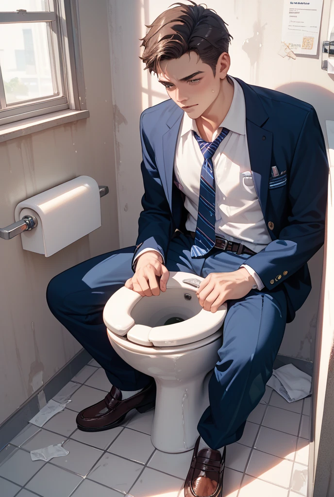 (masterpiece, best quality), intricate details,
1boy, solo, man, suit, tf2spy, redteam, face mask, restroom, in the bathroom, urinals, peeing, nsfw, ????, ????, urine, pee stream, ???, blush, hyper realistic, HD, Ultra definition, Cumming, ????????????, peeing,
