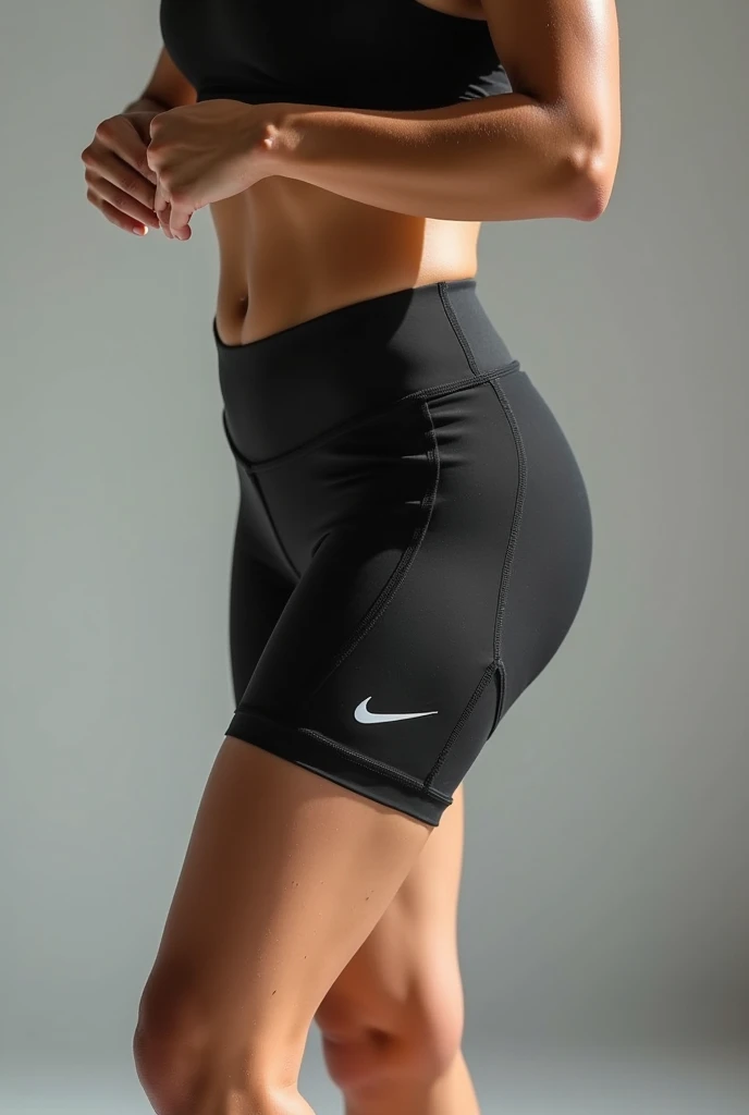a woman in a black sports bra and shorts is posing, Corte Yoga Curto, wearing shorts pretos, In shorts, black boy shorts, shorts pretos, shorts esportivos, com dois bolsos frontais, athletic shorts, comprimento do quadril, blusa preta justa e shorts, cropped vermelho yoga curto, boy shorts, roupas esportivas, baixa estatura, mulher curta robusta, shorts