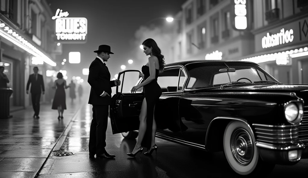 lotipo all black, jazz era, preto e branco, 1920, 1930, night, moon, street, couple, vintage, retrô, hollywood, classy, elegant