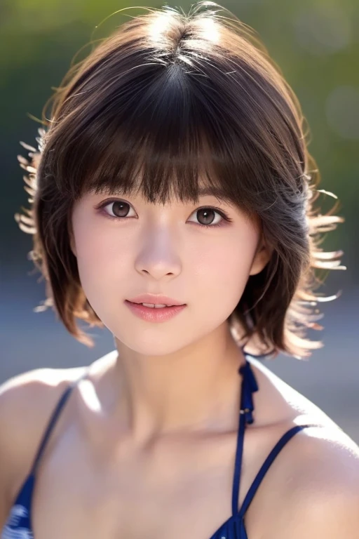 Artistic portrait photo, 8K, RAW, high quality, ultra high res, attractive portrait of a beautiful woman, just like Akina Nakamori, 23 years old, (close up her detailed face:1.2), (side view:1.4), natural light on her face, natural pale skin, shining skin, Perfectly set short hair, jewelry eyes with affection, eyelash, make-up, pure eyes, attractive wet lips, curled bangs, earrings, necklace, beautiful neck, wide shoulder, glamorous, (curvy:0.7), Smiling, Tears of joy are flowing, Tears fall on the face, Wearing a white round-necked shirt, Embarrassing, an innocent look, Tears shining in pure eyes, Innocent and attractive atmosphere
