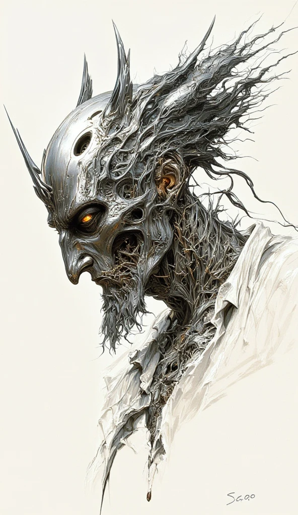 masterpiece,Best quality at its best, high quality, (Creature with a human face), smile, сумасшедшая smile, A Very Thin Man, monster, unnatural creature 