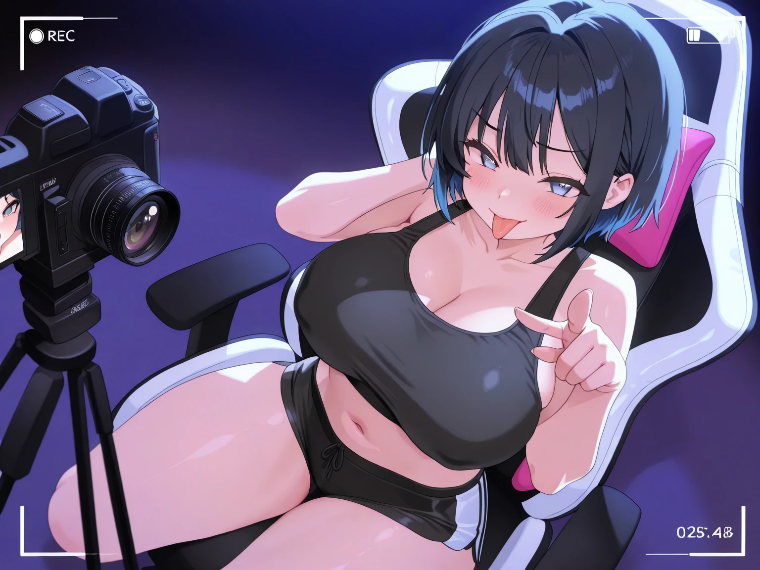 mature female, mature, Adult, himeno, himeno(Chainsaw Man), POV, 1girl, black hair, short hair, eyepatch, solo, hypnosis, brainwashed, blush, phone, heart, eye symbol, rating_questionable, naughty face, rolling_eyes, cross-eyes, ahegao, open mouth tongue out, nsfw, Villains, chest, View your audience, Night town, City, skyscraper, Night, Dark, latex pink leotard under the black cape, masterpiece, Top animation quality,Top image quality,