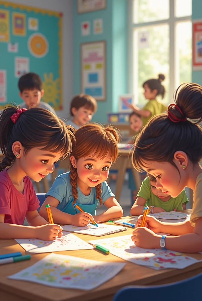 CREATE A PICTURE WITH CHILDREN, BOOKS AND PENCIL FOR LANGUAGE AND LITERATURE COVER
