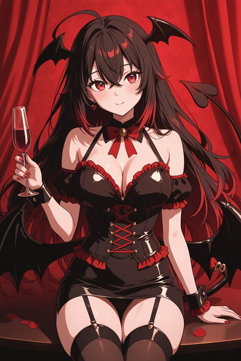 (masterpiece), night, Dark room, (crazy, crazy eyes, crazy smile, Yandere:1.2),( 1 female,) Long hair, Mature and elegant，（Adult women，Around 30 years old），((裙子上有很多Blood))， Eyes without light, Blood, blush,Morbid expression，((Yandere))，Royal sister，（（The queen&#39;s aura）），There are wounds on the hands，crazy笑容，