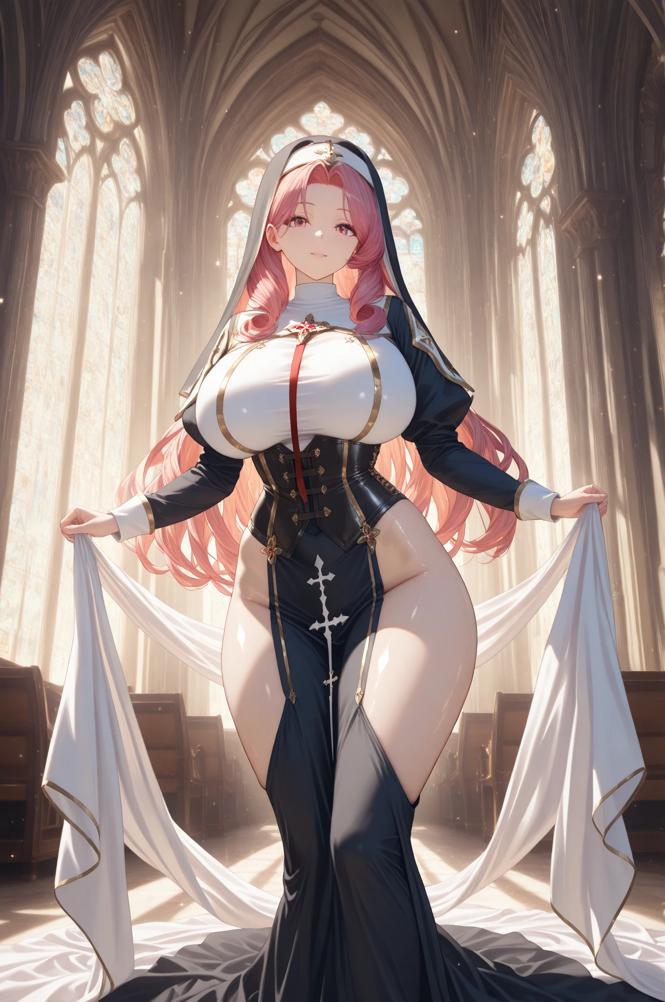 Yae Miko thin wearing a wedding dress naked naked breasts and pussy beautiful curves accentuated beautiful pussy standing in the middle of the church naked pussy detailed