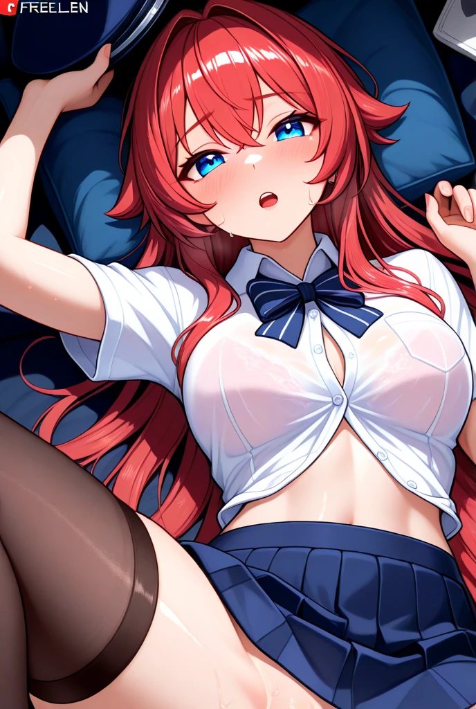 (Highest quality、Masterpiece、Very detailed、4K)、One Woman、17 years old、Light red hair、Twin tails、(((Nakano Nino)))、chest、arm、(Beautiful armpits)、(Beautiful navel)、(Beautiful thighs)、((school uniform))