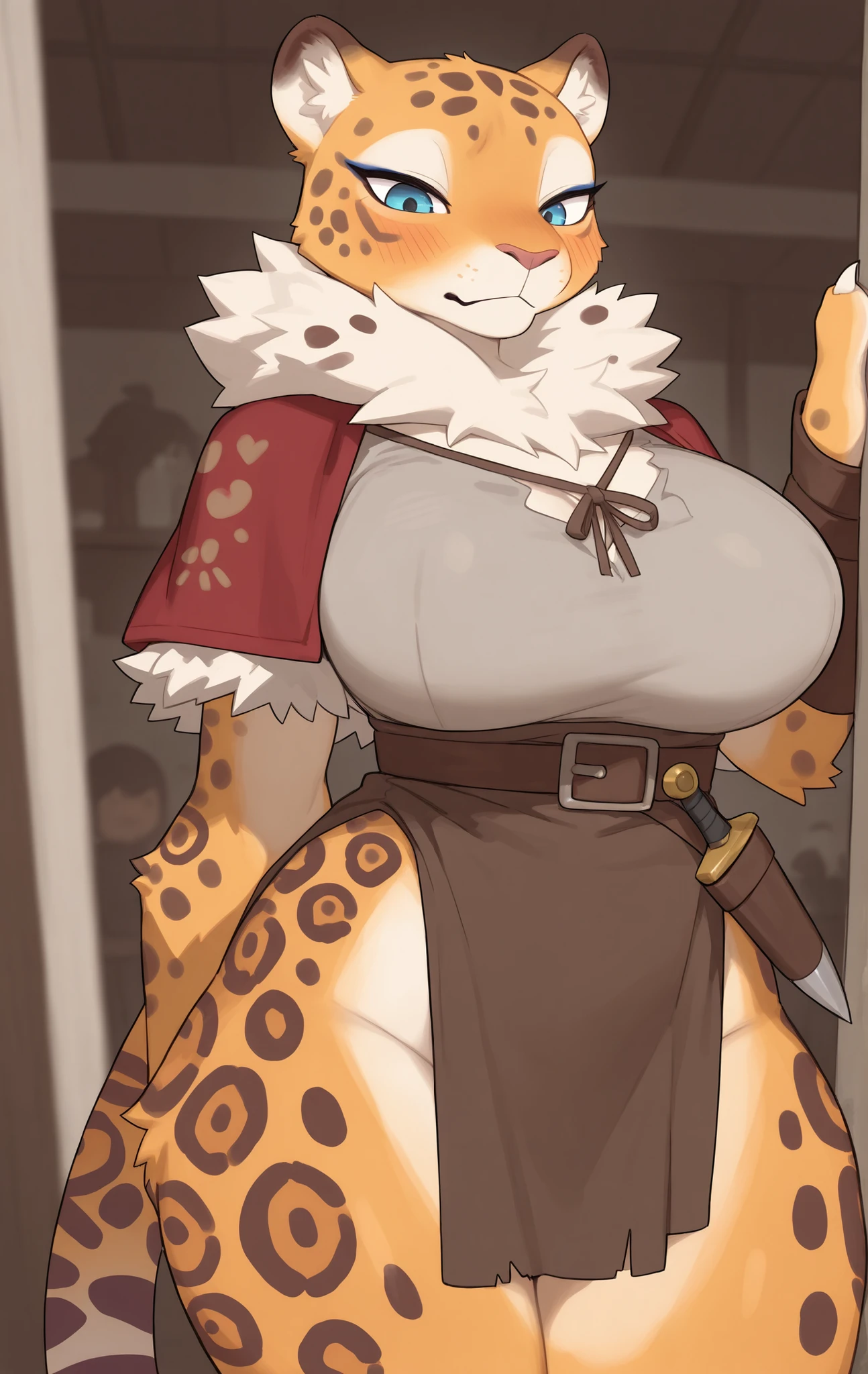By personalami. ((Masterpieces)). Best quality. Beautiful cute Furry lynx, big breasts, big ass, shy pose, very erotic clothes. Shameless ass. Long puffy tail. Long puffy fur.