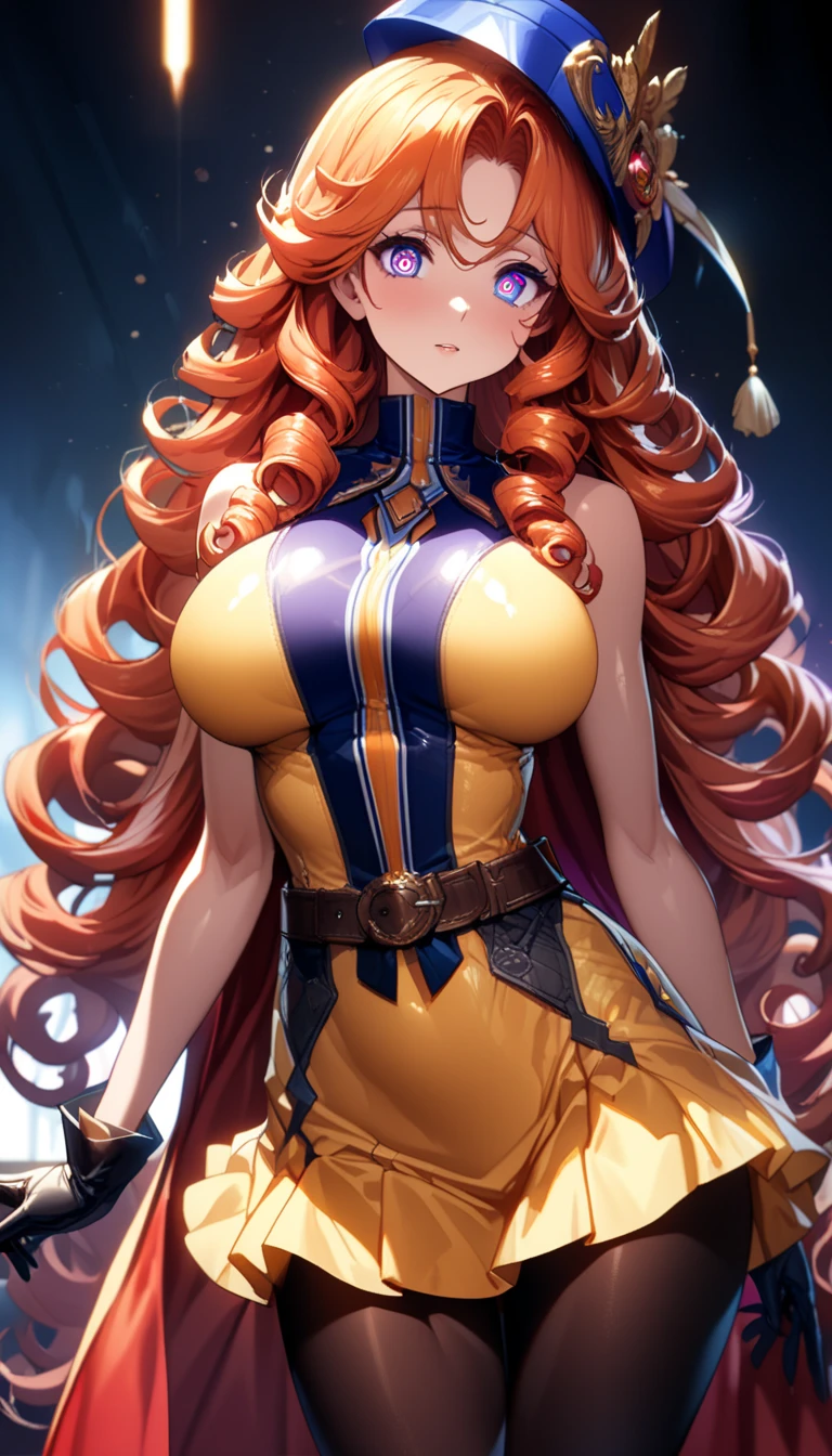 (best quality:1.5, highres, UHD, 4K, detailed lighting, shaders), orange curly haired, gradient hair, large breasts, red suit, red social long pants, mature woman , (pov), white background, colorful eyeshadow, dramatic lighting, sparkling eyes, sensual expression, golden earrings, flowing hair, delicate facial features, soft skin, high cheekbones, urban setting, white background, dont look for the camera, lean forward,