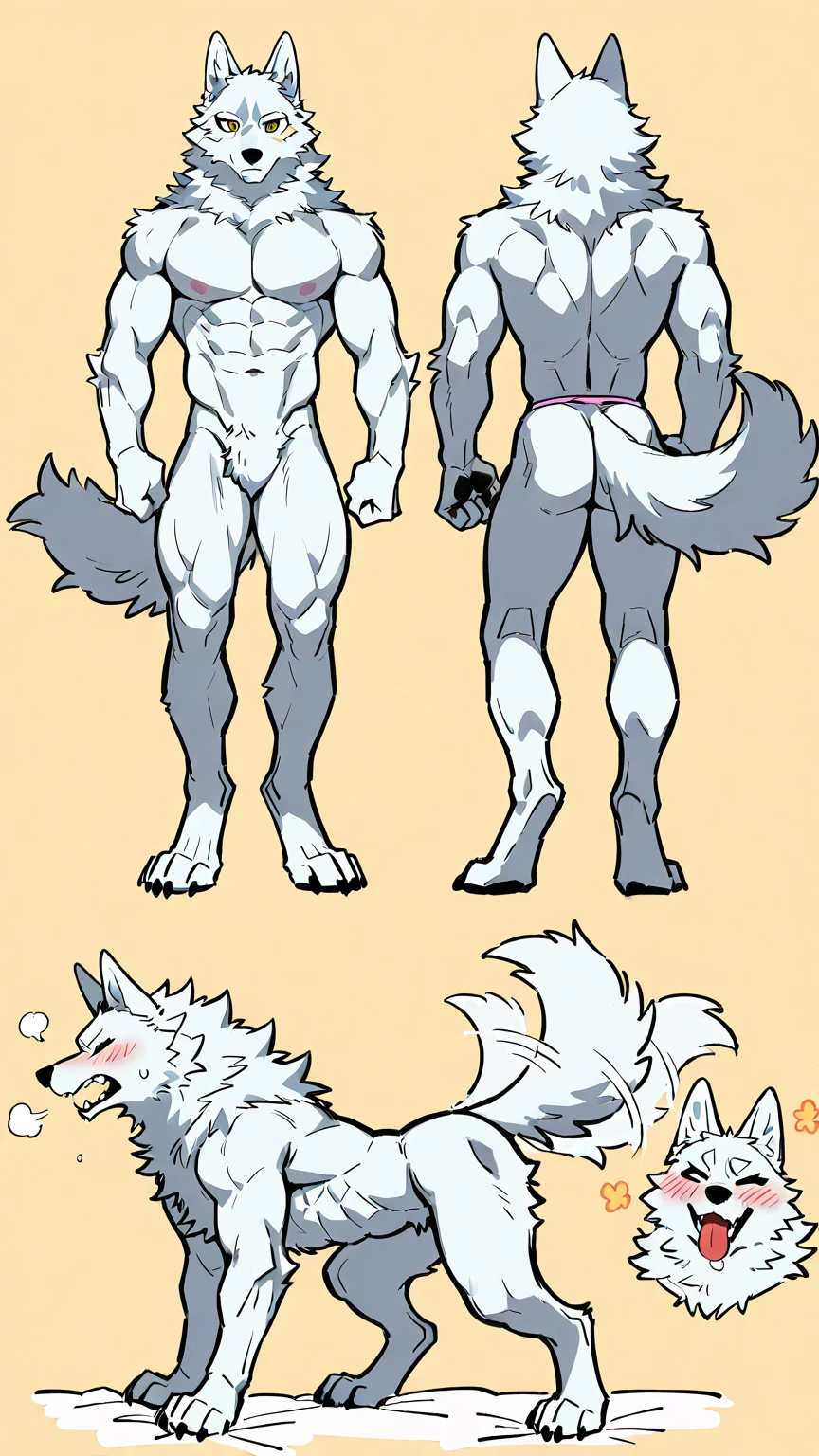 front page, High resolution, top quality, Best Quality, paid reward available, Incomparable masterpiece, perfect work of art, absurdities, High quality illustrations(final fantasy style)(Conceptual art, character sheet)perfect anatomy(Handsome guy, kemono)(hairy den), nude, naked, penis, balls, erection, wolf ears, wolf tail,