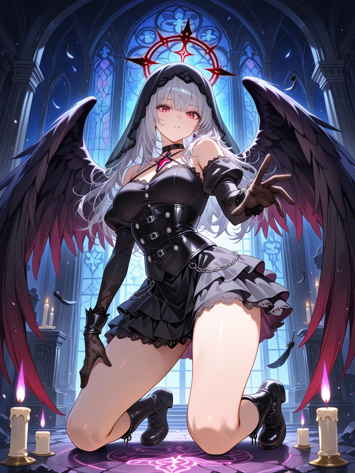 Lucifer, fallen Angel, (masterpiece), highest quality, 1girl, uhd, retina, masterpiece, ccurate, anatomically correct, textured skin, super detail, high details, high quality, best quality, highres, 4K