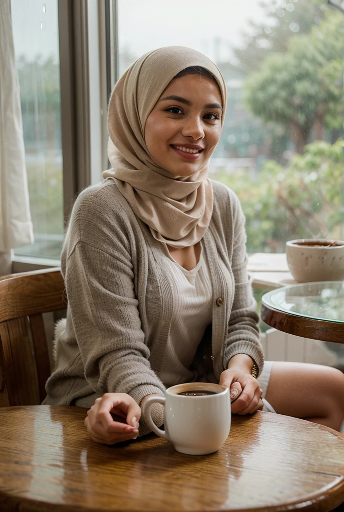 women, big breast, hijab, gamis, cafe