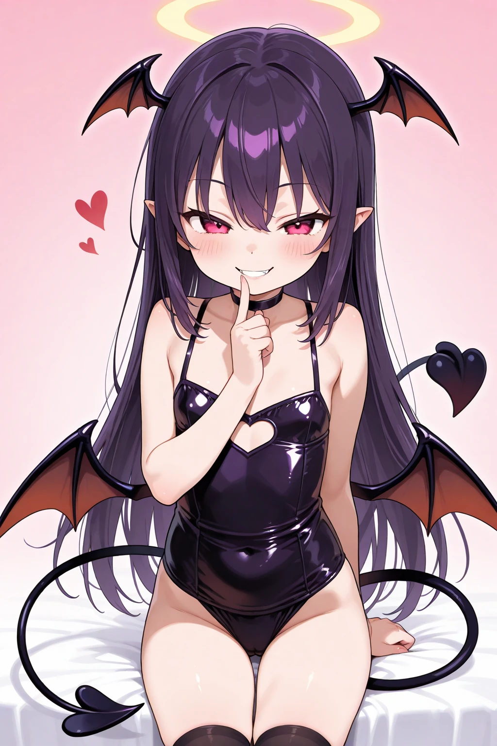 tachi-e, Game CG, Extremely detailed and realistic CG, colorful, masterpiece, Highest quality, Jewel-like eyes, One girl, alone, Black Hair, Shiny Hair, Straight long hair, Very long twin tails, thin, thin脚, Succubus Girl,Succubus Luxury Dress, mini skirt, Succubus Boots, Aqua blue eyes, Flat Chest, black elbow gloves, latex, Grin, smile, Juru, Half-closed eyes, tsurime, Simple Background, From a viewpoint, Highest qualityの目, Sharp teeth, Tsundere, Are standing, Contrasting,, (Shiny skin:1.0), Succubus feathers, Succubus tail, mesugaki, teasing, Conceit, pretty girl, , Open your mouth, tooth, Sticking out tongue, Pointed Ears, Pink Heart Tattoo, (Sharp focus:1.2), thin腕, thin脚, overview, Evil Female Executive Succubus, (邪悪なsmile:1.1), ,,Dark shadowed face,サディスティックなsmile,Malice,Contempt,smile,latex,Bad face,,,two hands,two legs,five fingers,evil background,elbow gloves,latex, Wicked Smile, devilish aura (Shiny fabric:1.5),Dark world background,独奏,feet,Black mog from hand,超光沢のある黒のlatex