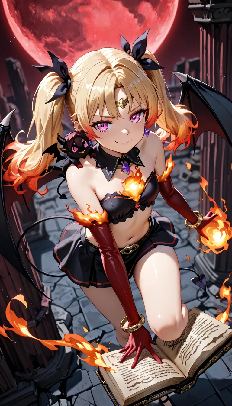 (masterpiece), best quality, expressive eyes, perfect face,dynamic angle,(((1girl))),scaled humanoid,(dragon girl, dragon wings,dragon tail),((light brown hair)),(((glowing yellow pupils:1.4))),(huge breasts:1.2),cleavage,(wizard:1.5),(orange and black ornate clothes:1.5),crystal amulet,circlet,earrings,armlets,bracelets,bashful smile,running to the viewer,volcano,flames background,ash in the air,sexy pose,(night:1.1),clear sky 1:1),(particles:0.9)