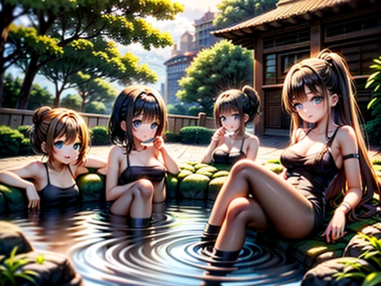 A bunch of naked women, all of their pussys are squirting and all of their pussys are visible