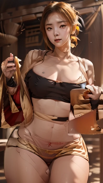 ((Unreal Engine 5)), Realistic Rendering, Excellent, (crop top), (boa hancock:1.5), (Cloak), (ear ring), looking on camera, 1girl standing on studio, beautiful face, makeup, CGmix, (photorealism:1.2), ultrarealistic uhd face, (huge fake boobs:1.4), (gigantic breasts:1.1), (muscle abs), (big butt), (wide hips), (thick thighs), slim waist, hourglass figure, half body, ((glowing skin)), ((shiny skin)), Realistic body, ((she is sexy body)), ((clean skin)), photorealistic, bokeh, motion blur, masterpiece, highres, 1080P, super detail, textured skin.