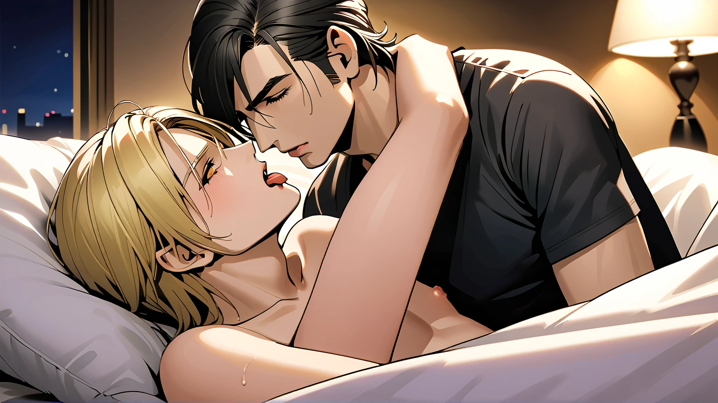 ((1 naked young son:1.6), 2women), 1 young son is sandwiched by 2 women, Sexy mom in bed with her young son, Picture of a Polaroid, grainy, hot sweet innocent young European milfs and their young son, with blonde and brown hair having a fun sexy party on island, (sweater), smile, sexy, innocent, (breastfeeding), blushing, nipples, (sex from behind), (sex:1.4), (penis), ((french kiss))