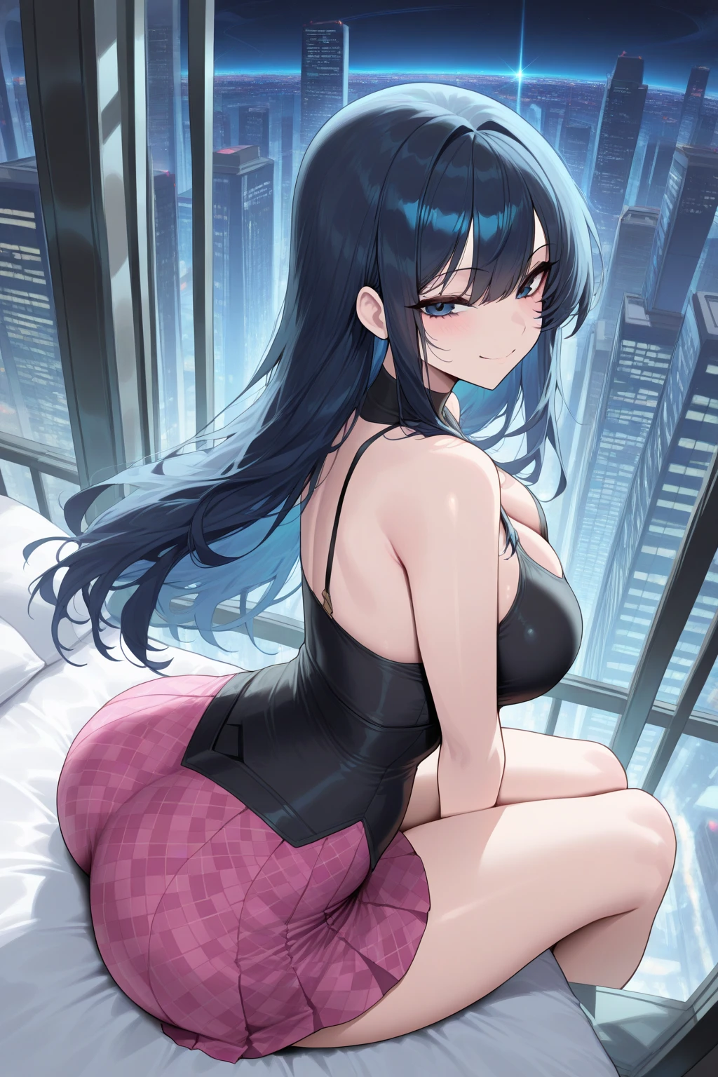 older sister　Big Breasts　Sleeveless Open your legs and show off your crotch　A seductive smile　Drooling　Bold open chest　Black pants　Crotch cleft　Cleavage