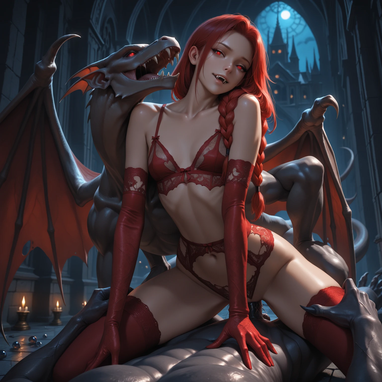 Red Dragon laying on its hoard with a woman chained, in the style of boris vellejo