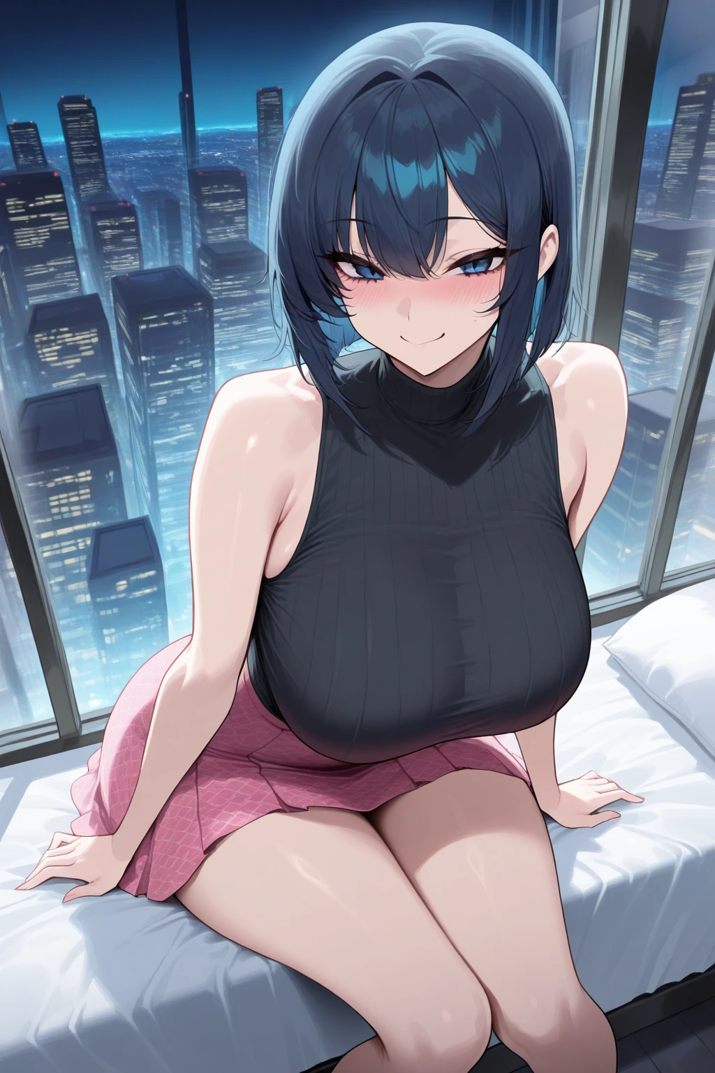 (Highest quality:1.4、masterpiece:1.4、Super detailed:1.4、Ultra-high resolution:1.4、8K:1.4)、Slim body、Big Breasts、((((1 person、Surprised expression、In the background are the urban buildings of Tokyo、looking at the camera、Seaside café terrace、Get up close and take a photo、Photographing the upper body、Very cute face))))、((((nude、very beautiful areola))))、(Pose with hands tucked behind ears:1.4)、(((Black tank top)))、valley、Very blue sky、A completely cloudless sky