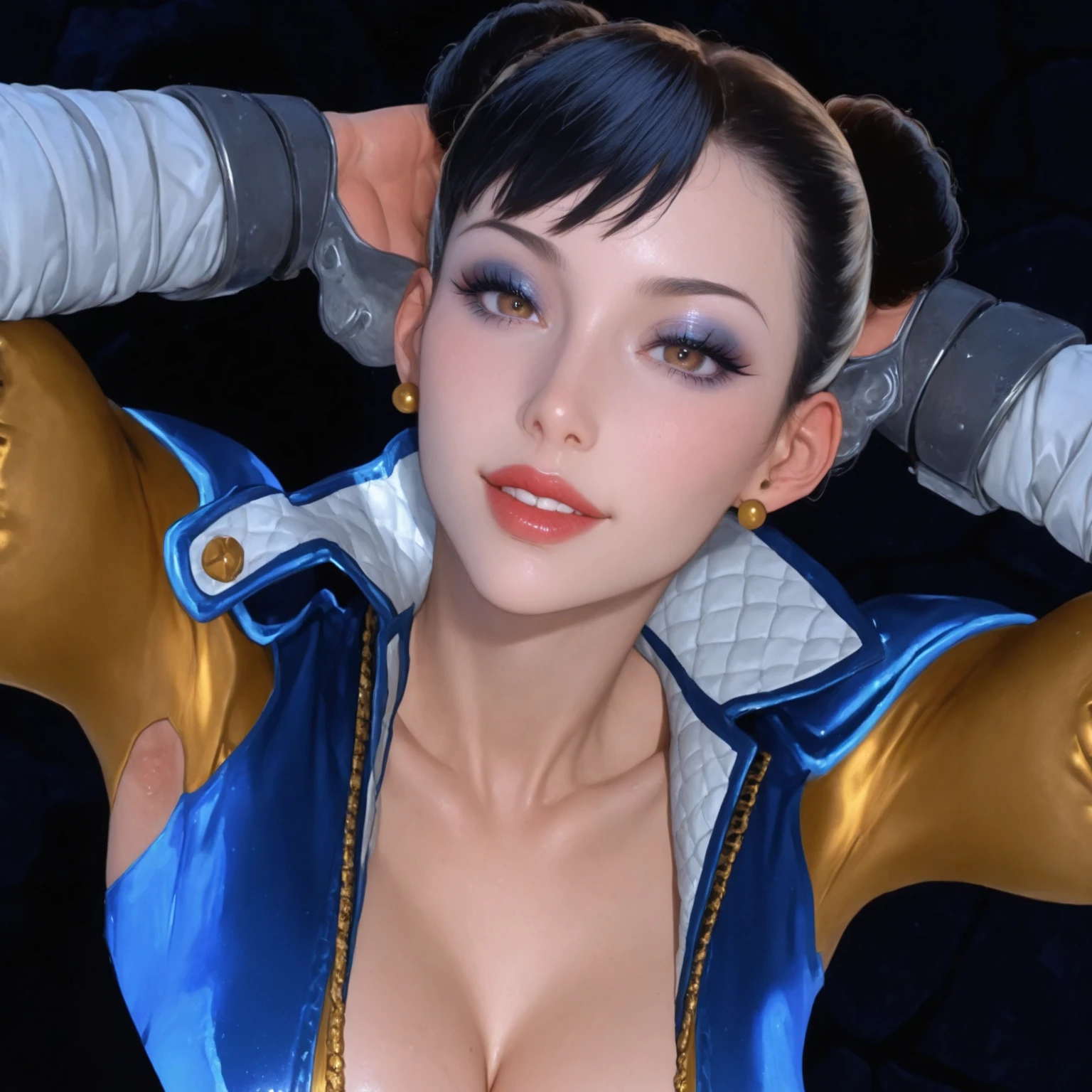 (Highest quality), Realistic, Gal,Sea of night,Sea of night辺,whole body,(((Big Breasts:1.2))),Sweat in the valley,Wet body,masterpiece,Accurate Human Anatomy,Realistic expression,,Become very clear,(short hair,Sharp bangs)Black panties,Fleshy crotch,(((Highest quality,Highest quality,8k images)))Blue Hair,Sexy pose,Evangelion Cosplay(Plug Suit)