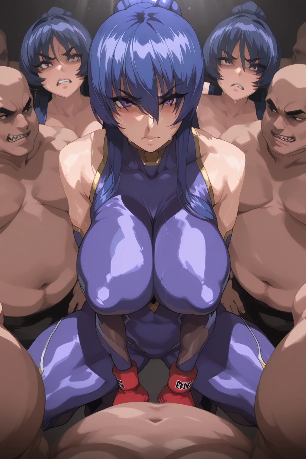 score_9, score_8_up, score_7_up,
source_anime,
masterpiece,best quality,highres,absurdres,
official art,official style,anime screencap,anime coloring,megami magazine,anime,animated,
shiny skin,
mizuki_tachibana,blond hair,long hair,ponytail,blue eyes,red lips,cleavage,purple bodysuits,clothing cutout,purple gloves,high heels,
BEDROOM,
SHIRT LIFT ,BRA LIFT,NIPPLES,
mature female,huge BREASTS, indoors,detailed background,sagging breasts,long nipples,natural breasts,
(large nipples),sparse pubic hair,
BREAK
rating_explicit,uncensored,
blush,sweat,(orgasm),open mouth,happy,torogao,
1GIRL,1man,(dark-skinned male:1.8),(muscular_male:1.2),
saliva,saliva trail,blush,
(upright straddle,vaginal),(kiss:1.3),leg lock,
viewfinder,
twitching,(female ejaculation),