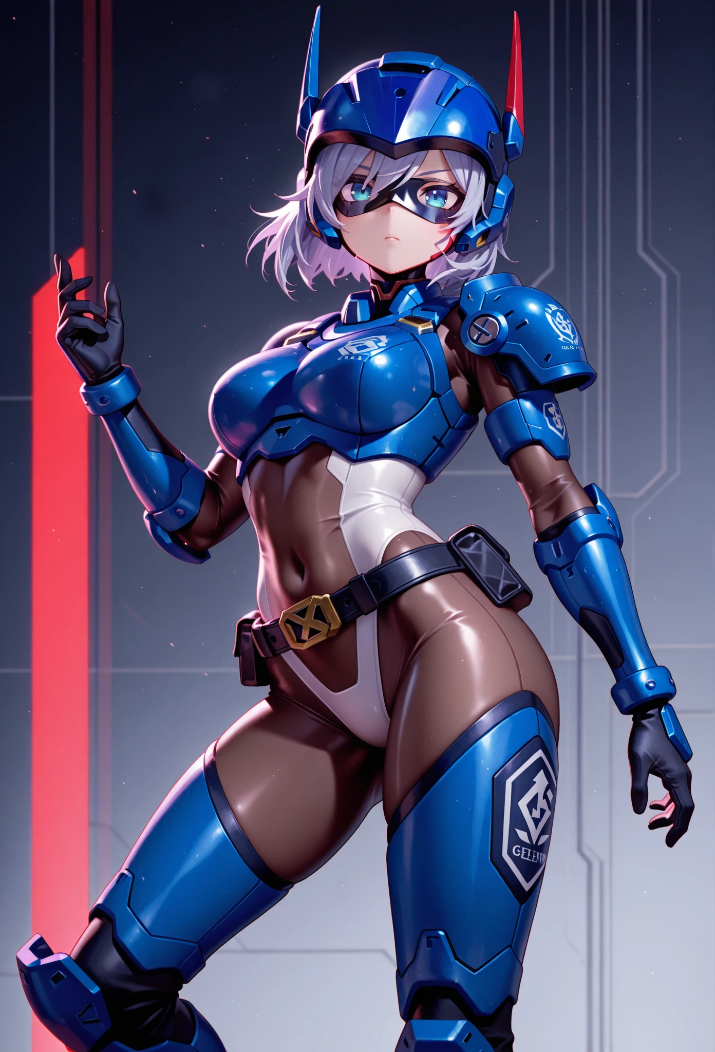 (RAW quality:1.4), One Girl, Japanese, 14 years old, Textured skin, (Sky blue shiny short hair:1.4), Very detailed, Advanced Details, high quality, 最high quality, High resolution, 1080p, hard disk, beautiful,(Gundam),Beautiful cyborg woman,large body,((Wearing Futuristic Transparent Reinforced Plastic Machine Parts。:1.4)), Nipples covered with transparent mechanism, Mechanically protected front groin, (Exposed lower abdomen:1.4), The bare skin of the large body is exposed., large body naked, Perfect Proportions, Great tit, (He carries a lot of weapons on his back..:1.4), (Hero Pose), Combat pose, Medium Shot, folded building background, City in flames, (The blue LED on the bust top glows strongly:1.4), Biologically correct, pubic_hair,