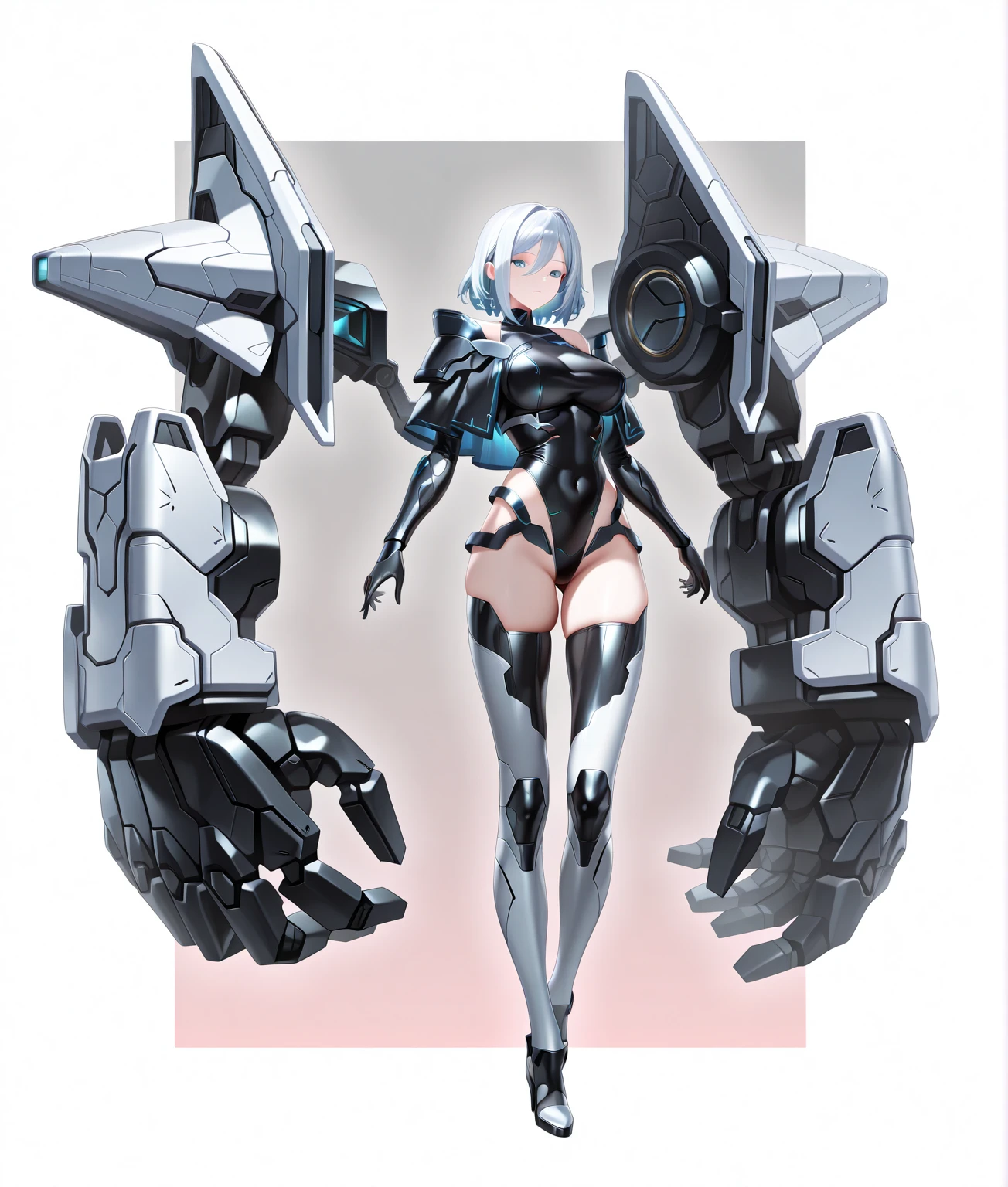 black_mechanical arms,
cleavage,
1girl, white_hair,full body,
<lora:2bCosplayYorhaUnitNo2_v10:0.7>, (8k, best quality, masterpiece:1.2), ultra-detailed, Masterpiece, realistic lighting,masterpiece, best quality, masterpiece,best quality,official art,extremely detailed CG unity 8k wallpaper,, mecha musume, headgear, mechanical arms, <lora:aMechaMusumeA_v1:0.8>,