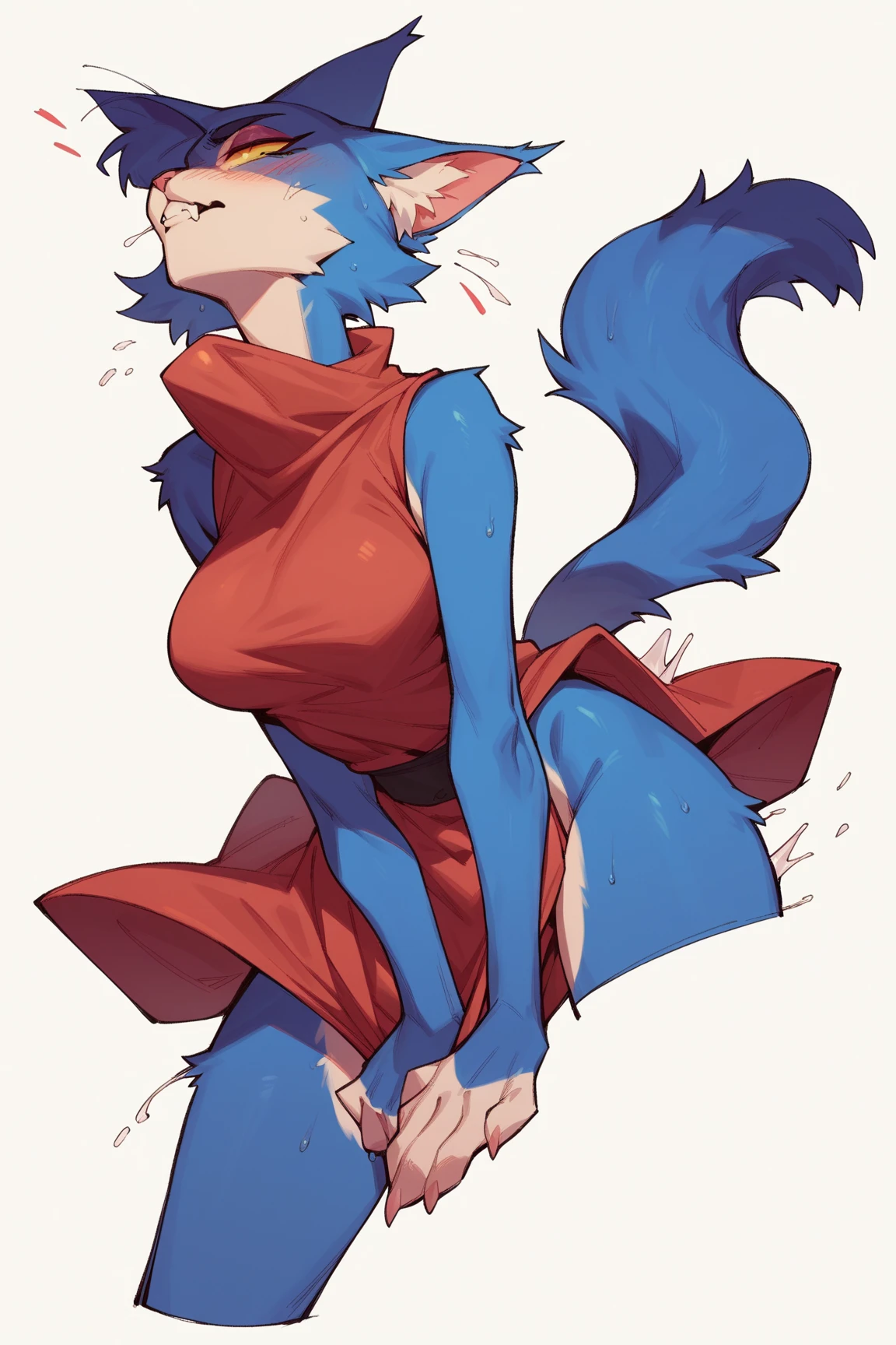 1 girl,hakama,wolf tail,wolf ear,black long hair,big breasts,cum,drooling,embarrassed,leash,bright pupils,crouching,spread legs,arms raised in the air