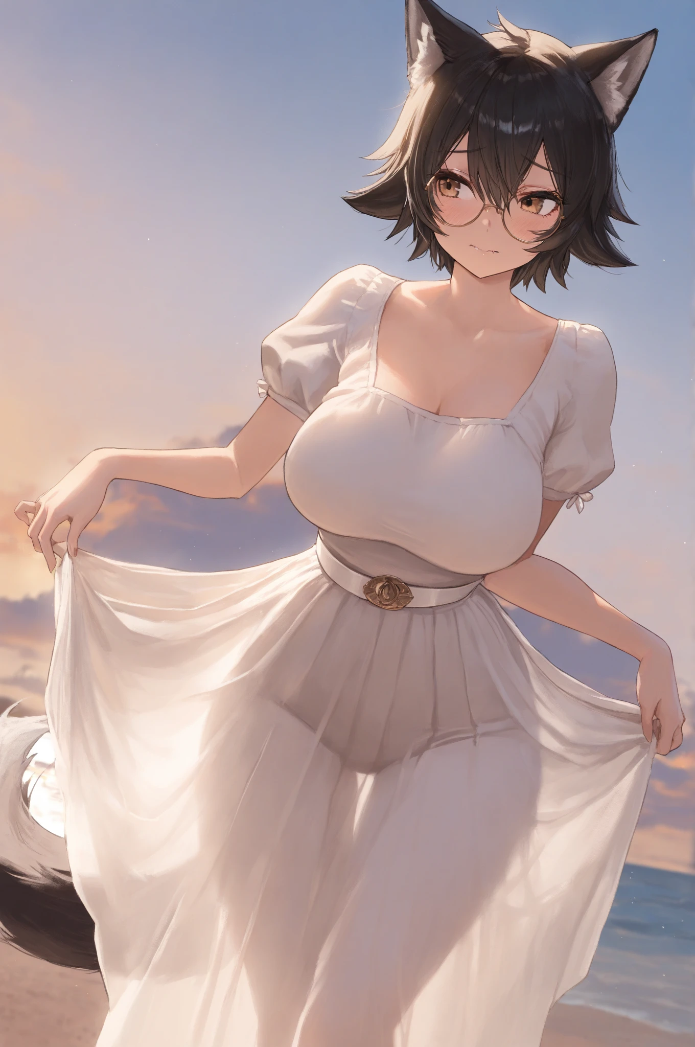 ((An incredibly charming little girl carrying a red backpack)), ((10 years old)), blurry background, open mouth, short height, little girl, ((bare shoulder)), ((presenting armpit)), (see-through), cleavage, naughty face, ((topless)), (arm up), ((loli oppai)), ((big boobs)), ((large breasts)), ((under boobs)), ((boob curtain)), (short), ((detached sleeves)), beach, (potrait)), loose shirt, navel, (((from below))) wet body, rain
