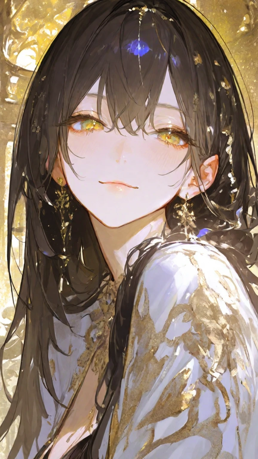 score_9, score_8_up, score_7_up, score_6_up, <lora:OH4XL_P6_lokr_V4312:0.95> 1girl, solo, choker, yellow eyes, black hair, long hair, one eye closed, earrings, collarbone, black choker, jewelry, yellow nails, hand on own chest, bare shoulders, parted lips, hair between eyes, looking at viewer, upper body, fingernails, off shoulder, nail polish, tears, portrait, blonde hair, hand up