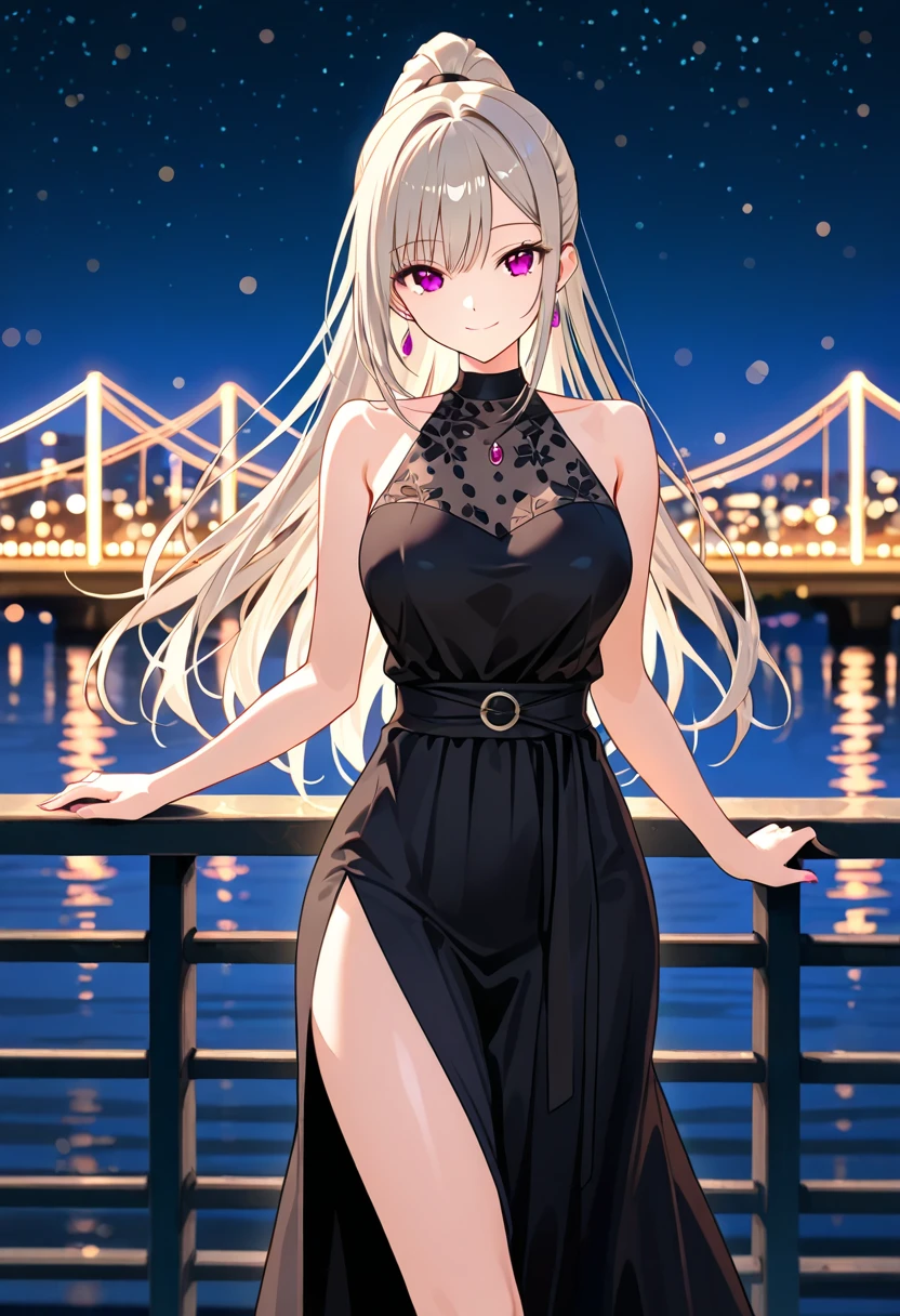 hight resolution, absurdres, best_Quality, Ultra_Detailled, 8K, extremely_clear, photo, beautiful, Beautiful face, Scharp Focus, HDR, 1girl, Clean eyes, very wide-eyed,sitting in front of an firework,hanabi , at night, Beautiful face, very red areola, standing , very seductive pose, very young, no bra, bare chest, No Top, NSFW, Blond long hair with red ends, pierced ears,