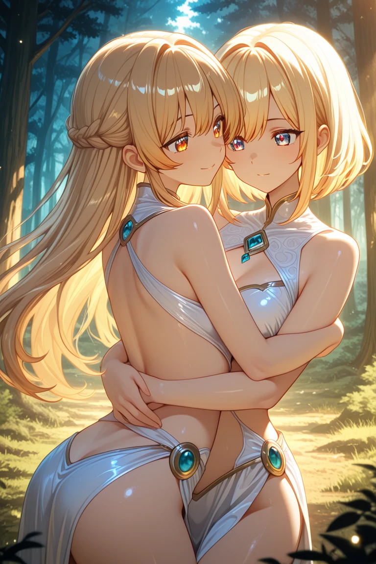 ((masterpiece)), ((highest quality)), (ultra high resolution,8K),(Ultra high fine mesh,4K), (Highly detailed CG integrated 8k wallpaper), (perfect anatomy,anatomically accurate), (Angle from below), (((Three fairy sisters with sexy charms sitting on a high tree branch and looking back))), (((Faithfully reproduced three big-breasted sisters fairies))), detailed fairy, (Sitting on a branch of a tall tree:1.5), ((nude, Hide your buttocks with your hands)), (nude, Hide the buttocks), beautiful butterfly in flight, (Surprised gesture:1.4), ((whole body)), (brown hair +1.2), blonde hair, (short bangs), (dynamic composition), High definition beauty face, (more beautiful blue eyes), (open your mouth), (wet body)), shiny skin, fine skin, thin hair, background, (Butterflies flying around a woman), (starry sky), forest, Pillar of Light, moonlight, Sparkling, (midnight, darkness), Shining six-pointed star, Wind