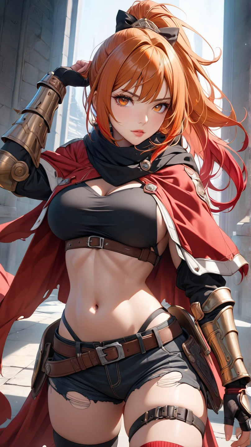 a woman with red hair and a sword standing in a field, cushart krenz key art feminine, female action anime girl, badass anime 8 k, guweiz, artwork in the style of guweiz, seductive anime girl, guweiz on artstation pixiv, guweiz on pixiv artstation, from girls frontline