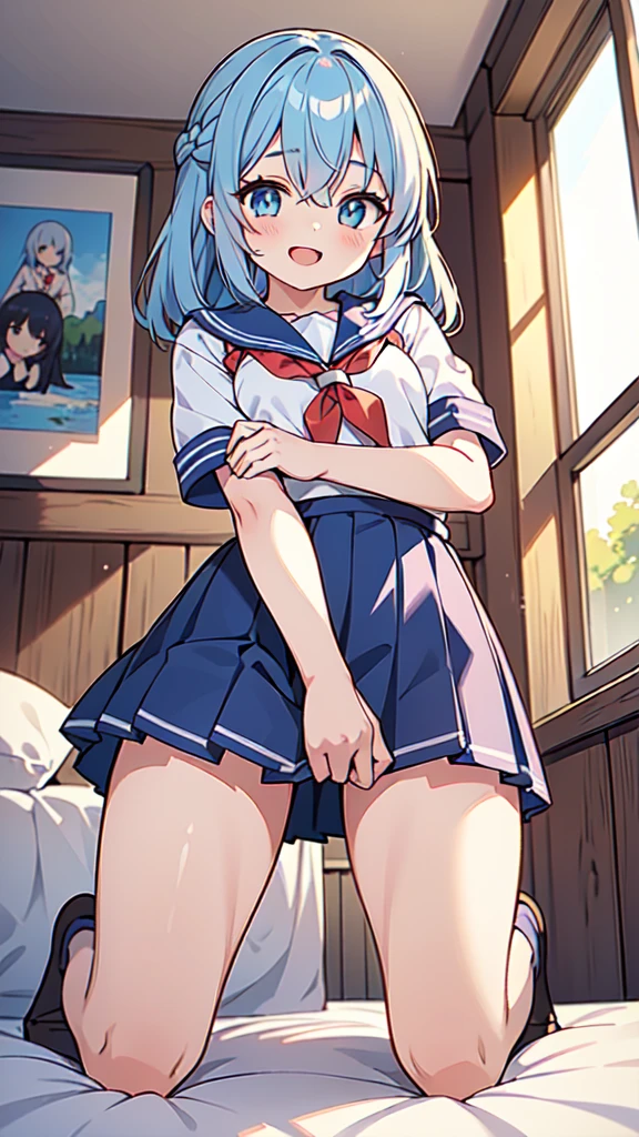 From below、Smiling and blushing、